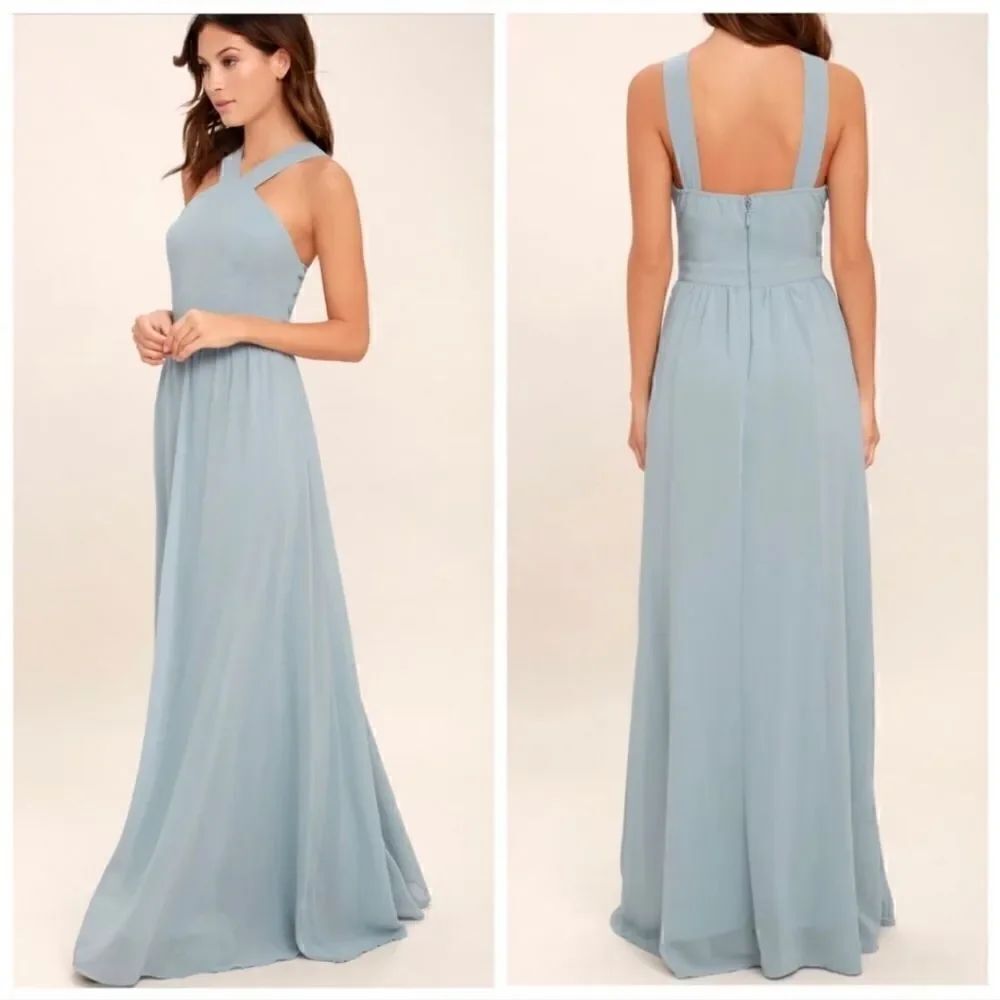 Lulu's Air of Romance Blue Maxi Dress S